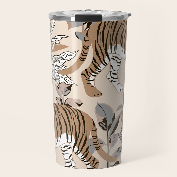 animalistic seamless pattern with tigers in the jungle Travel Mug Gallery Image 1