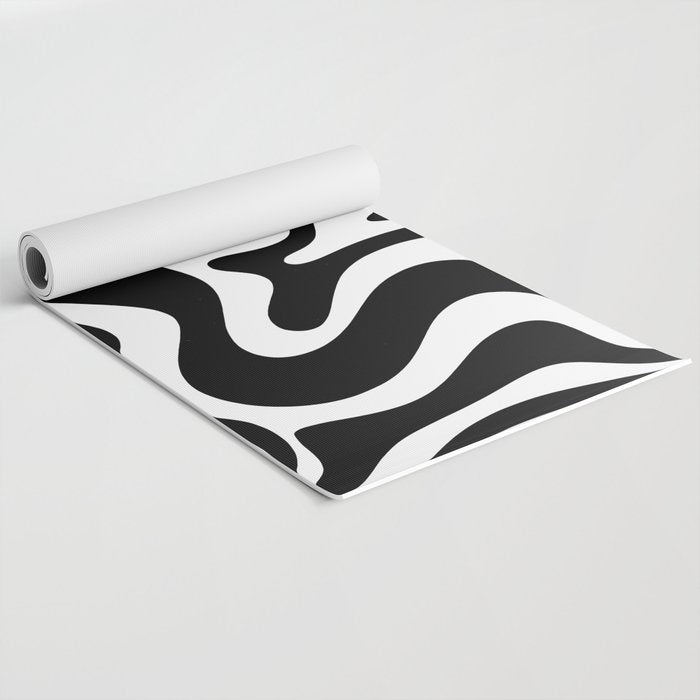 Liquid Swirl Abstract Pattern in Black and White Yoga Mat Gallery Image 2