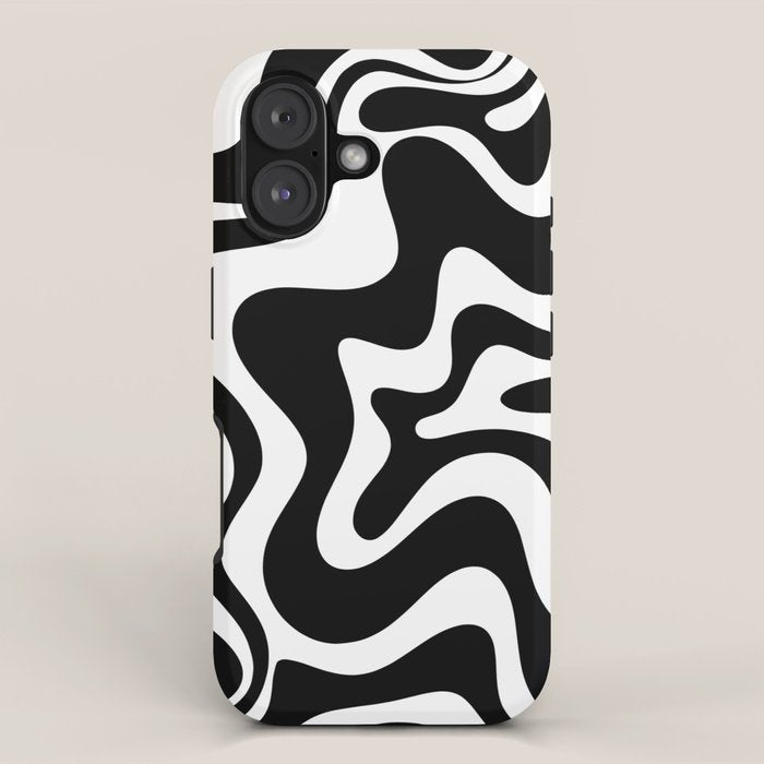 Liquid Swirl Abstract Pattern in Black and White iPhone Case Gallery Image 1