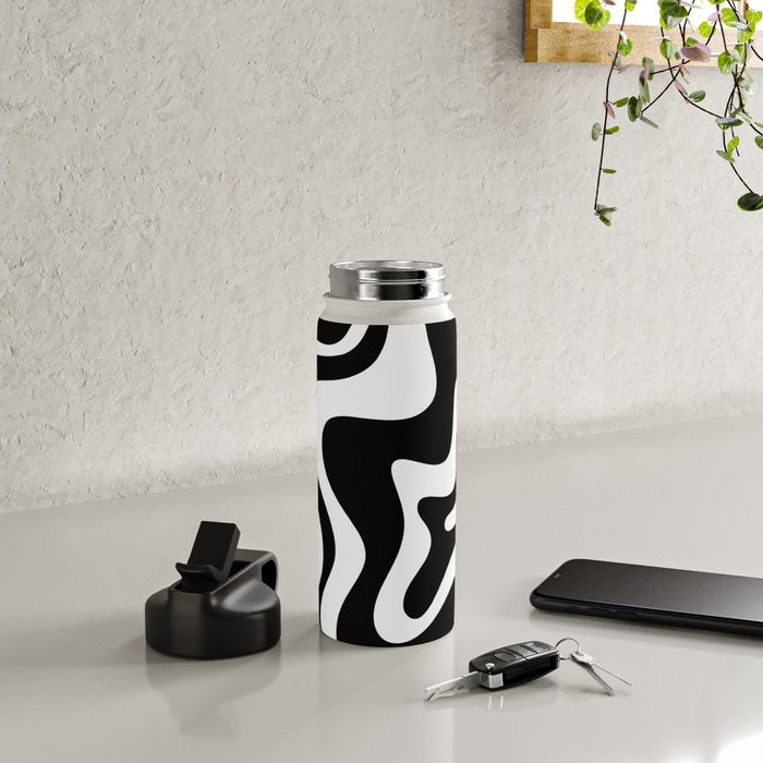 Liquid Swirl Abstract Pattern in Black and White Water Bottle Gallery Image 5