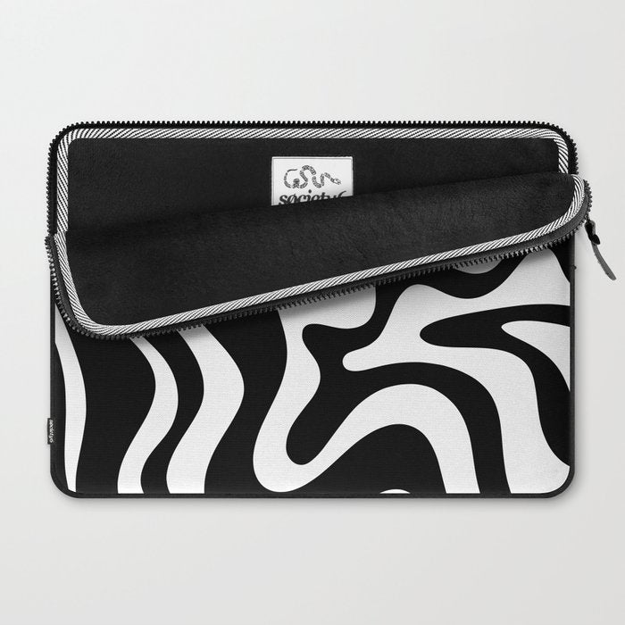 Liquid Swirl Abstract Pattern in Black and White Laptop Sleeve Gallery Image 2