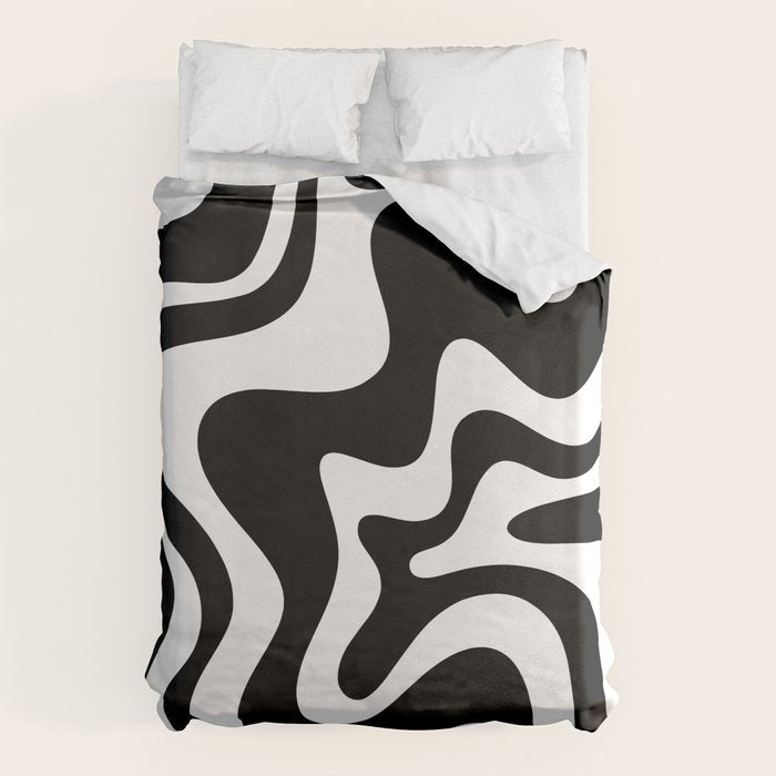 Liquid Swirl Abstract Pattern in Black and White Duvet Cover Gallery Image 6