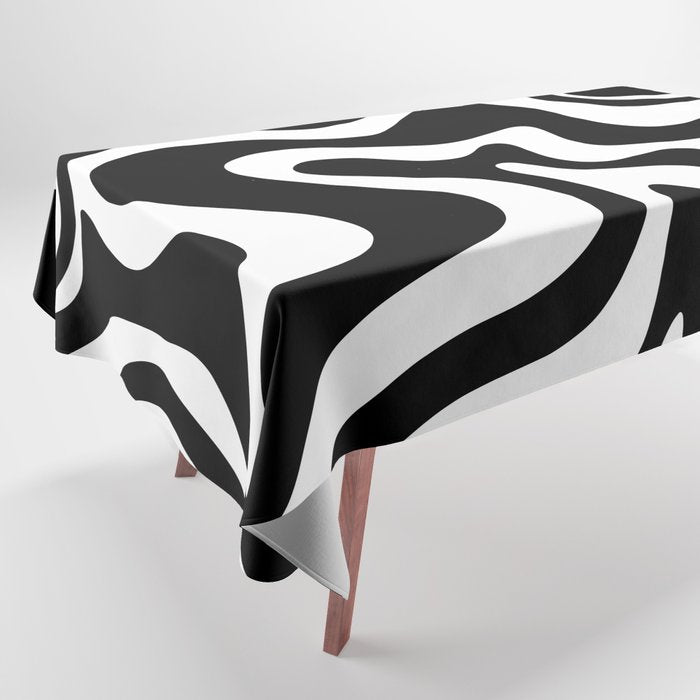 Liquid Swirl Abstract Pattern in Black and White Tablecloth Gallery Image 1