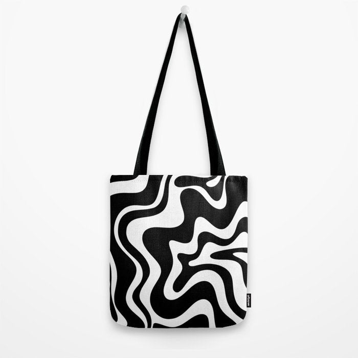 Liquid Swirl Abstract Pattern in Black and White Tote Bag Gallery Image 2