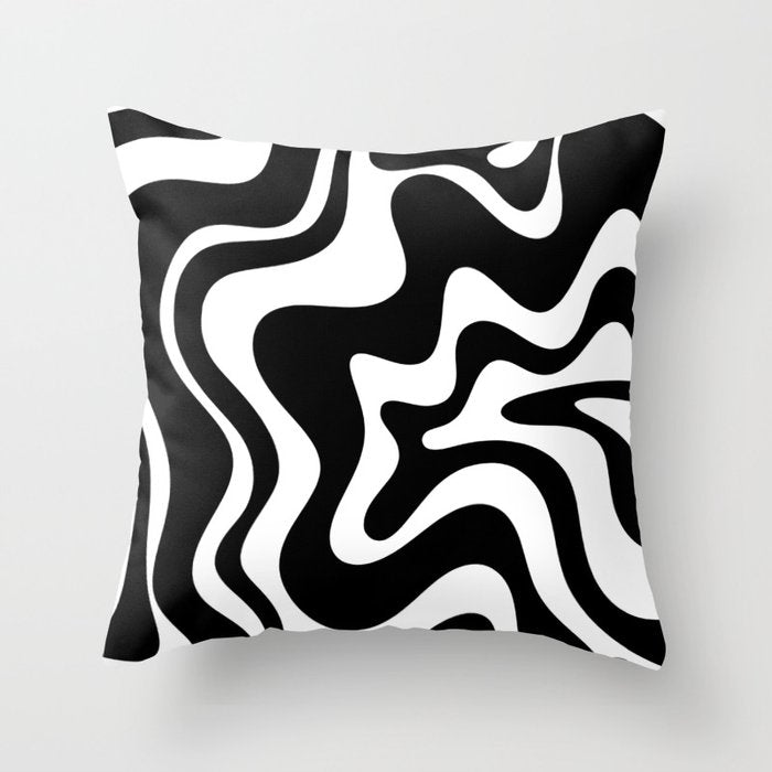 Liquid Swirl Abstract Pattern in Black and White Throw Pillow Gallery Image 6