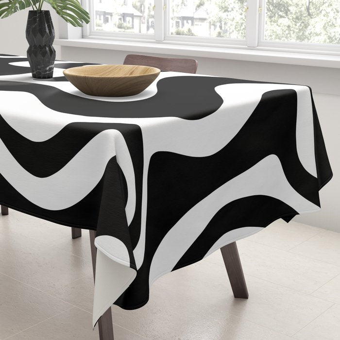 Liquid Swirl Abstract Pattern in Black and White Tablecloth Gallery Image 3