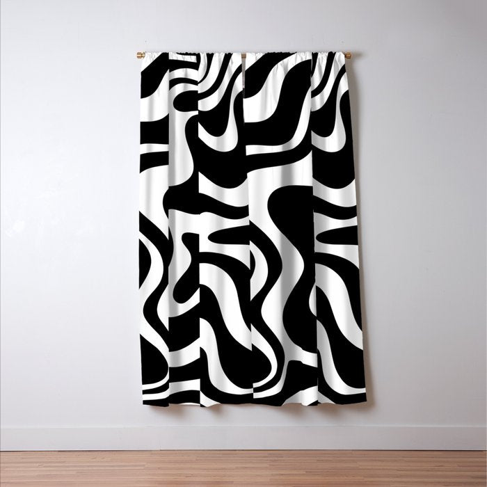 Liquid Swirl Abstract Pattern in Black and White Window Curtain Gallery Image 3