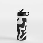 Liquid Swirl Abstract Pattern in Black and White Water Bottle Gallery Image 1