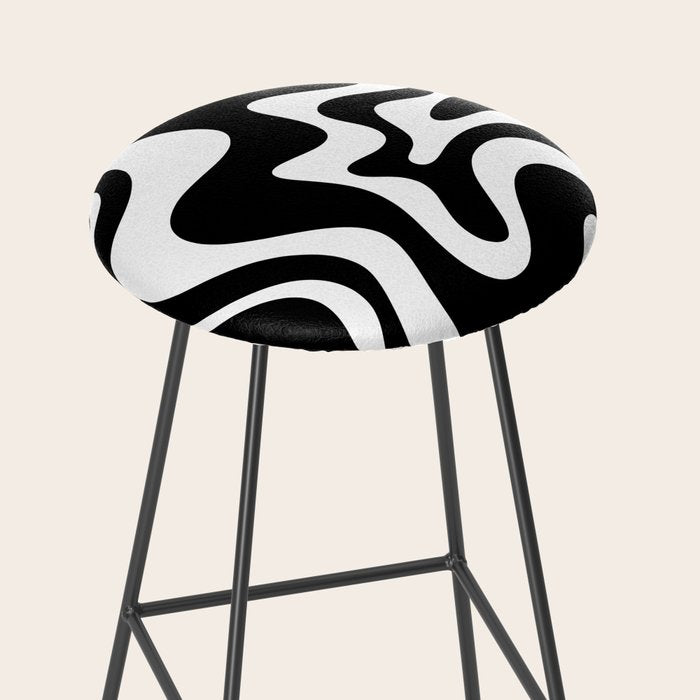 Liquid Swirl Abstract Pattern in Black and White Stool Gallery Image 2