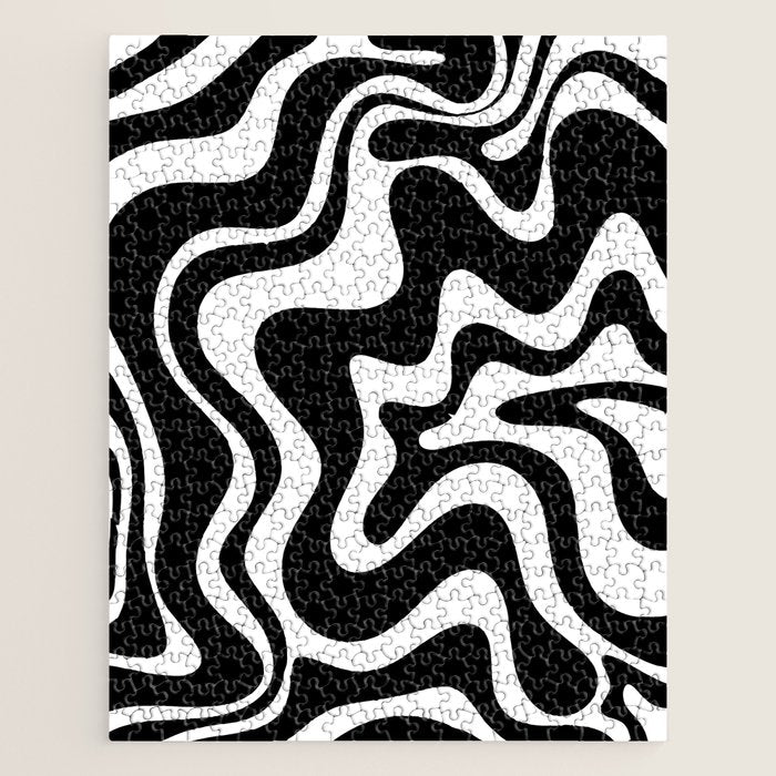 Liquid Swirl Abstract Pattern in Black and White Jigsaw Puzzle Gallery Image 1
