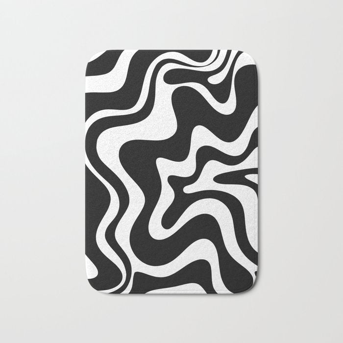 Liquid Swirl Abstract Pattern in Black and White Bath Mat Gallery Image 1