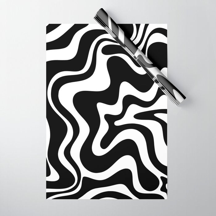 Liquid Swirl Abstract Pattern in Black and White Wrapping Paper Gallery Image 1