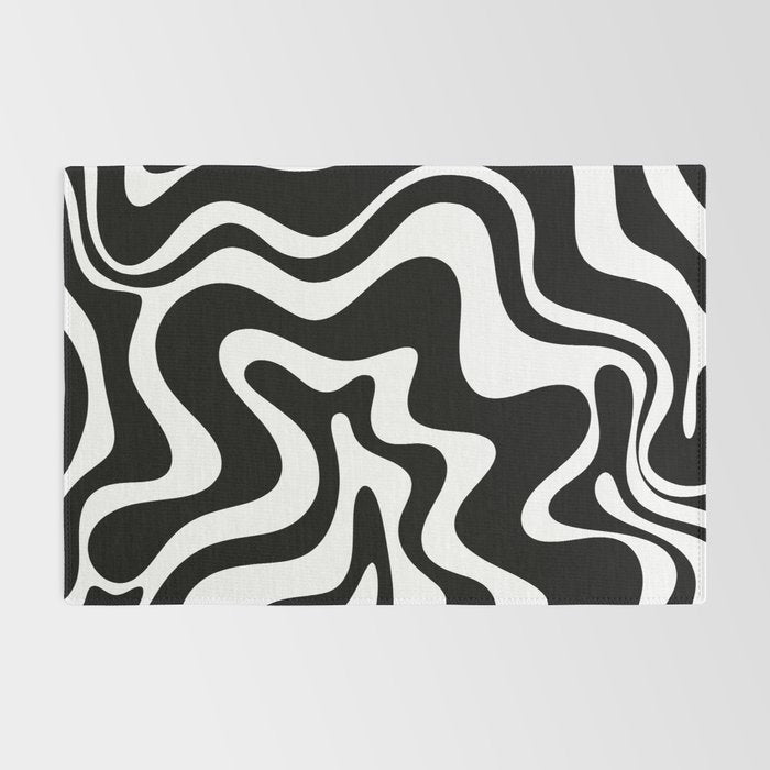 Liquid Swirl Abstract Pattern in Black and White Rug Gallery Image 2