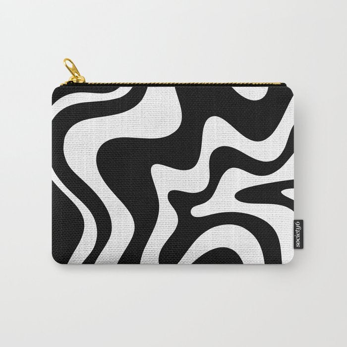 Liquid Swirl Abstract Pattern in Black and White Carry All Pouch Gallery Image 1