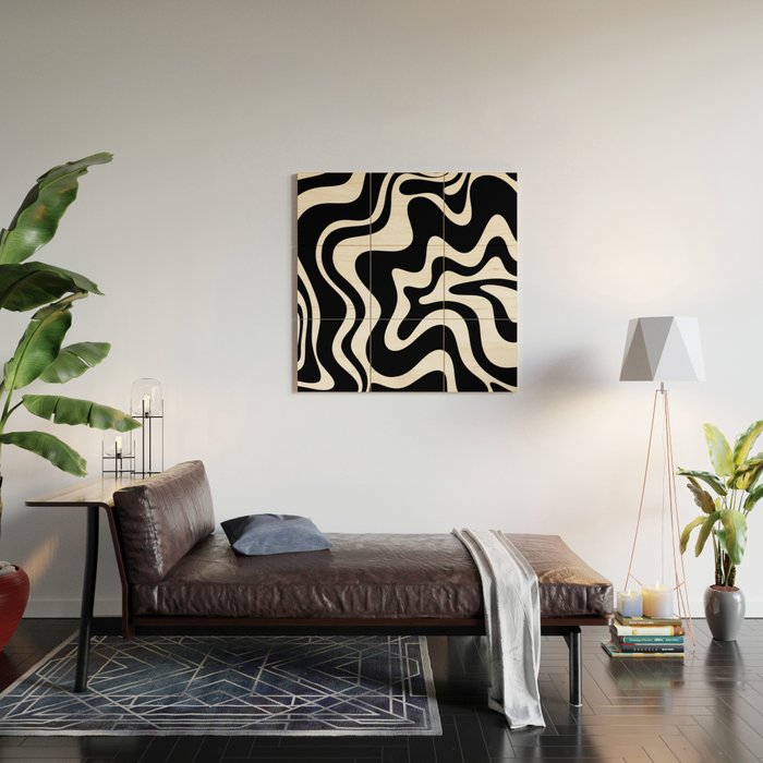 Liquid Swirl Abstract Pattern in Black and White Wood Wall Art Gallery Image 2