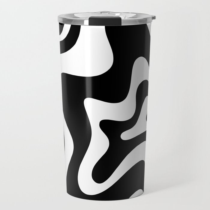 Liquid Swirl Abstract Pattern in Black and White Travel Mug Gallery Image 1