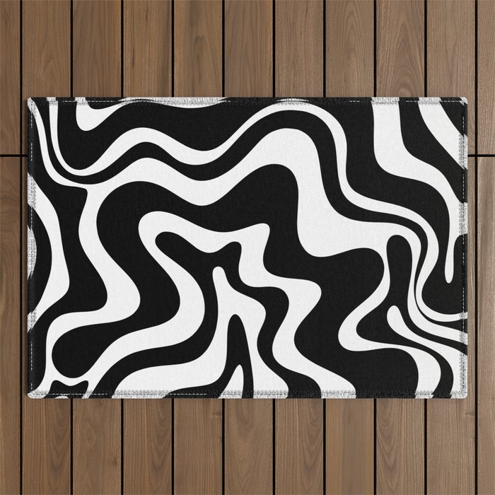 Liquid Swirl Abstract Pattern in Black and White Outdoor Rug Gallery Image 1