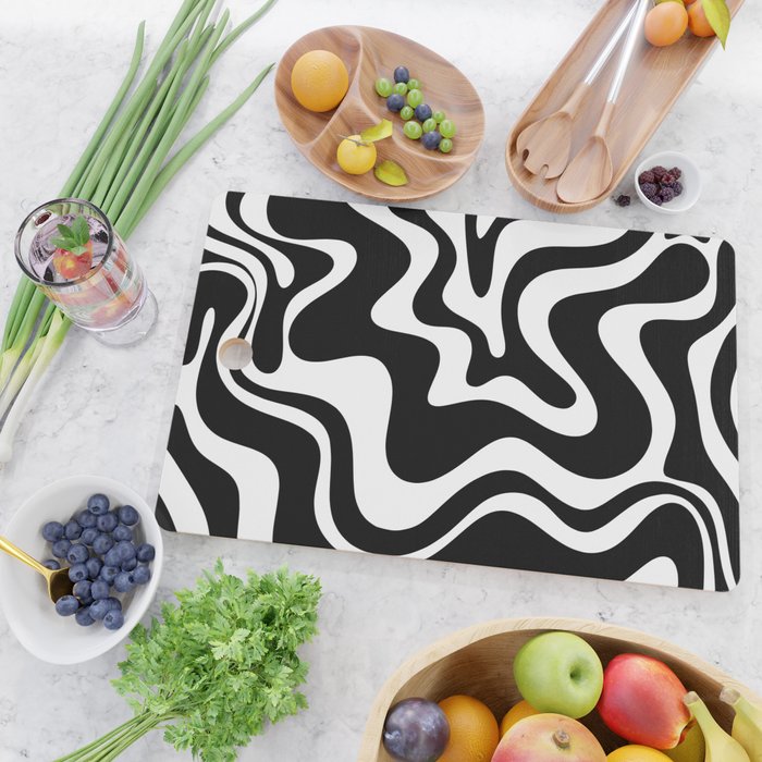 Liquid Swirl Abstract Pattern in Black and White Cutting Board Gallery Image 2