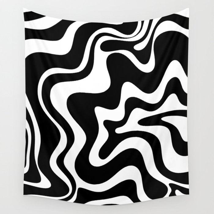 Liquid Swirl Abstract Pattern in Black and White Wall Tapestry Gallery Image 4