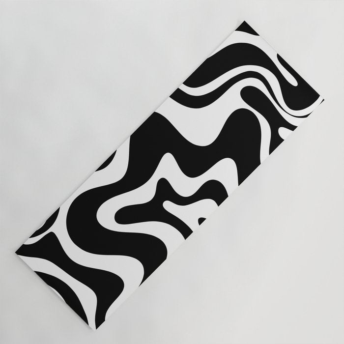 Liquid Swirl Abstract Pattern in Black and White Yoga Mat Gallery Image 1