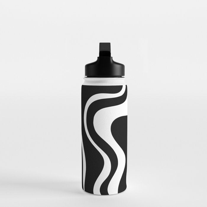 Liquid Swirl Abstract Pattern in Black and White Water Bottle Gallery Image 3