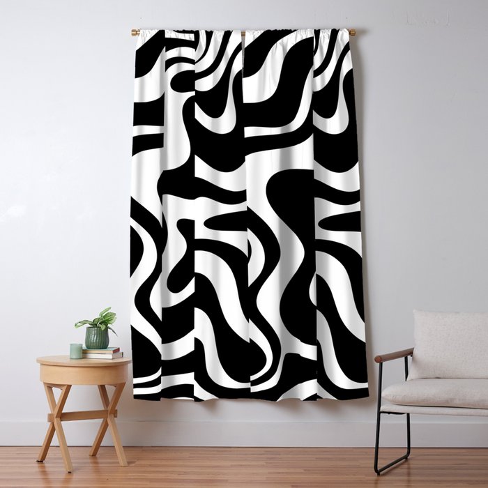 Liquid Swirl Abstract Pattern in Black and White Window Curtain Gallery Image 1