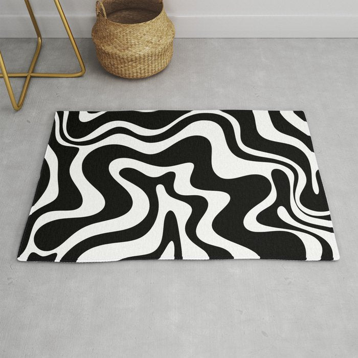 Liquid Swirl Abstract Pattern in Black and White Rug Gallery Image 1