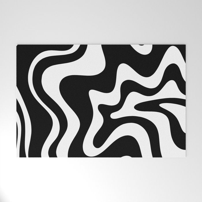 Liquid Swirl Abstract Pattern in Black and White Welcome Mat Gallery Image 1