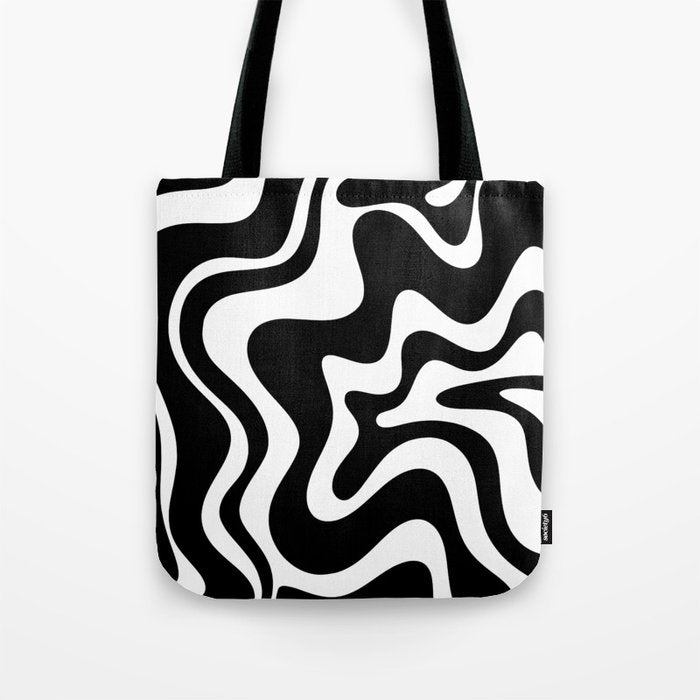 Liquid Swirl Abstract Pattern in Black and White Tote Bag Gallery Image 1