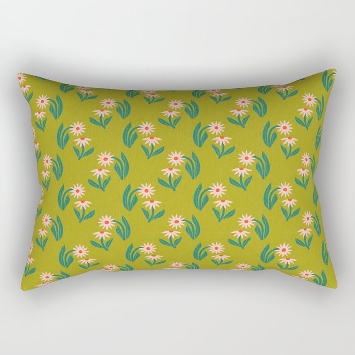 Pink Daisy Pattern - Green Rectangular Pillow Gallery Image 2