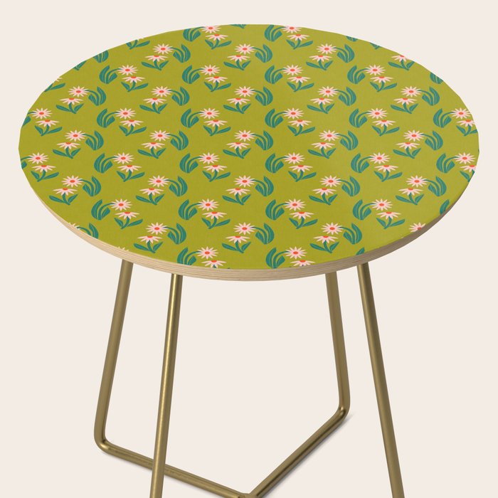 Pink Daisy Pattern - Green Side Table Gallery Image 2