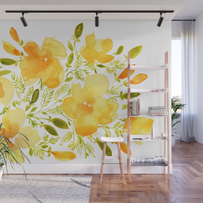 Watercolor California poppies (Quad set, #1) Wall Mural Gallery Image 1