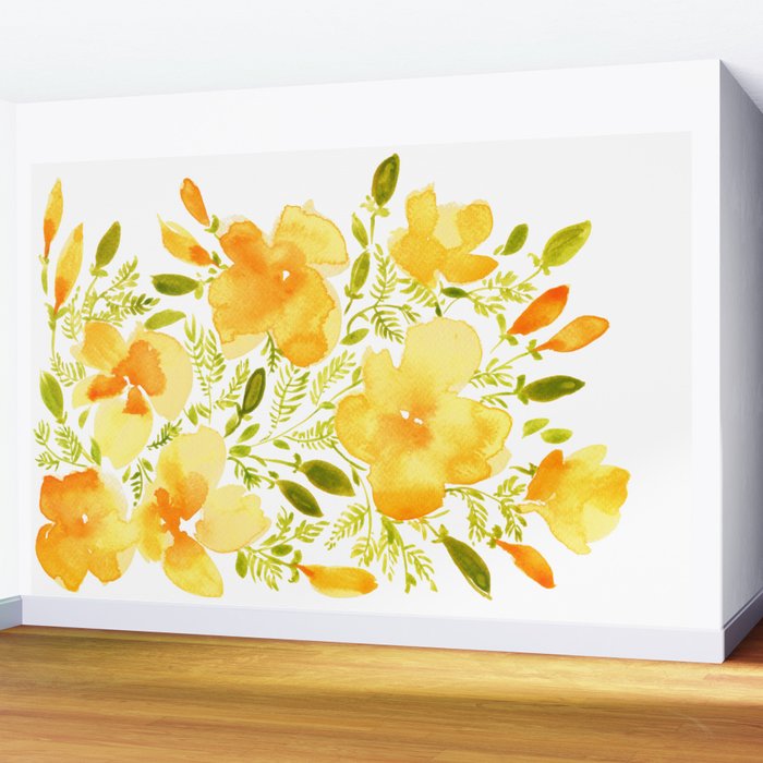 Watercolor California poppies (Quad set, #1) Wall Mural Gallery Image 2