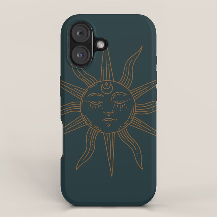 Boho Sun Drawing XXI Dark Teal iPhone Case Gallery Image 1