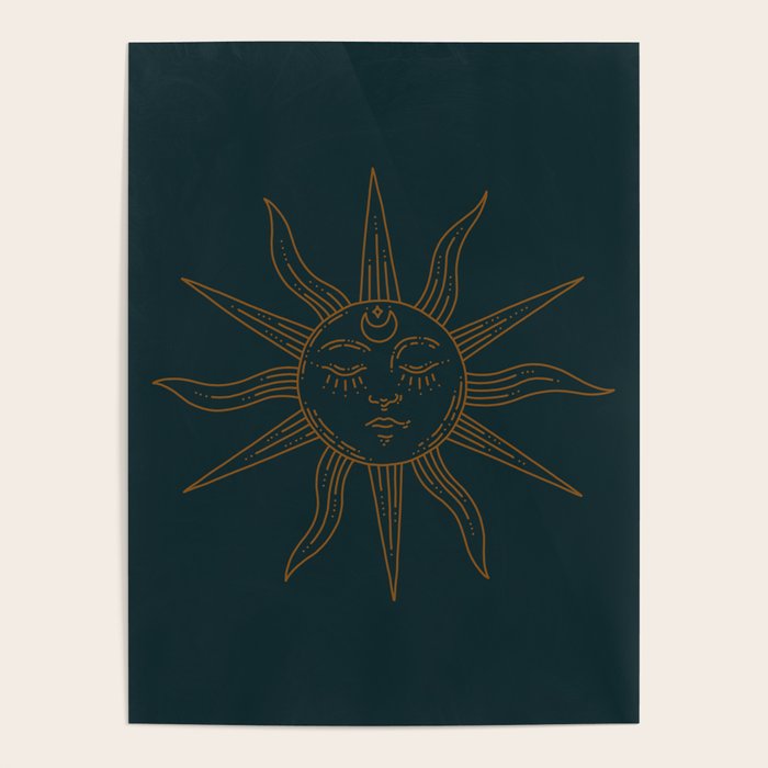 Boho Sun Drawing XXI Dark Teal Poster Gallery Image 4