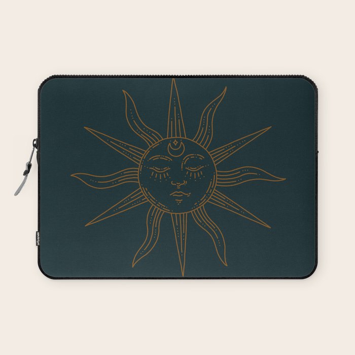 Boho Sun Drawing XXI Dark Teal Laptop Sleeve Gallery Image 1