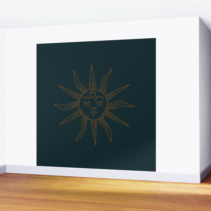Boho Sun Drawing XXI Dark Teal Wall Mural Gallery Image 2