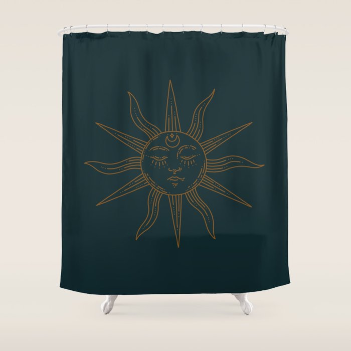 Boho Sun Drawing XXI Dark Teal Shower Curtain Gallery Image 1