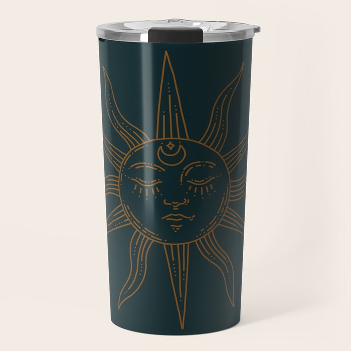 Boho Sun Drawing XXI Dark Teal Travel Mug Gallery Image 1