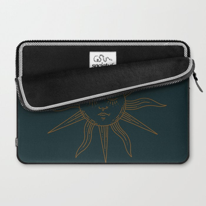 Boho Sun Drawing XXI Dark Teal Laptop Sleeve Gallery Image 2