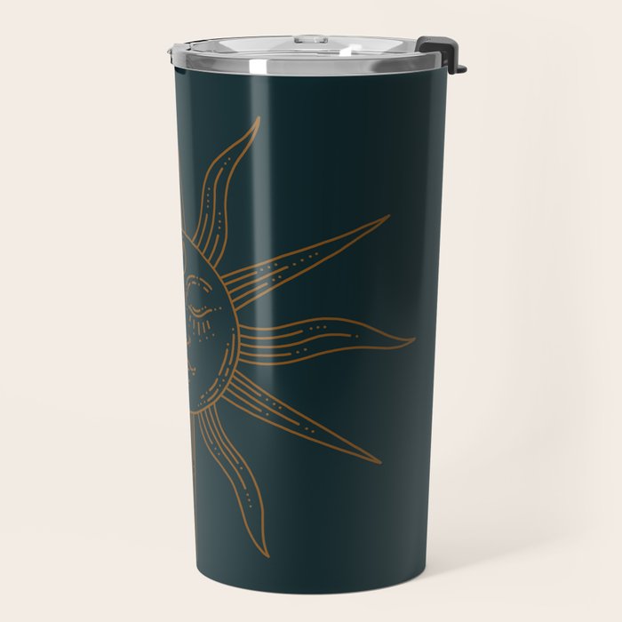 Boho Sun Drawing XXI Dark Teal Travel Mug Gallery Image 2