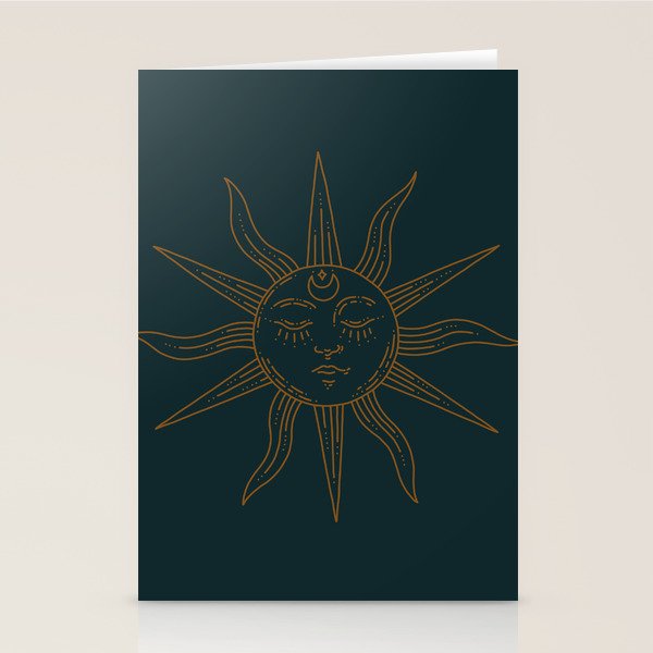 Boho Sun Drawing XXI Dark Teal Stationery Card Gallery Image 2
