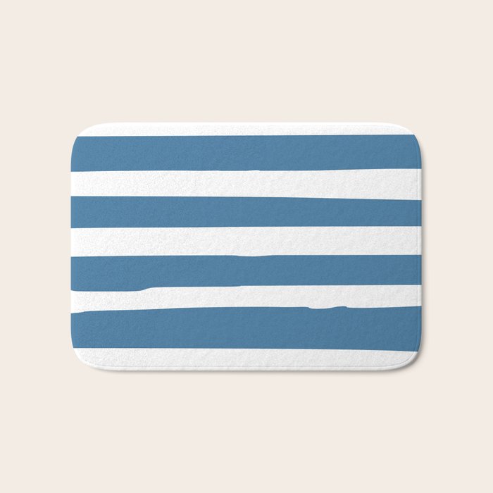 Ocean Stripes, Abstract, Blue and White, Striped Pattern Bath Mat Gallery Image 1