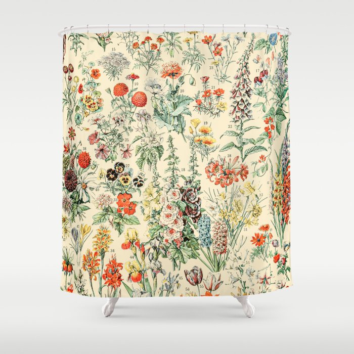 Wildflower Diagram // Fleurs II by Adolphe Millot XL 19th Century Science Textbook Artwork Shower Curtain Gallery Image 1