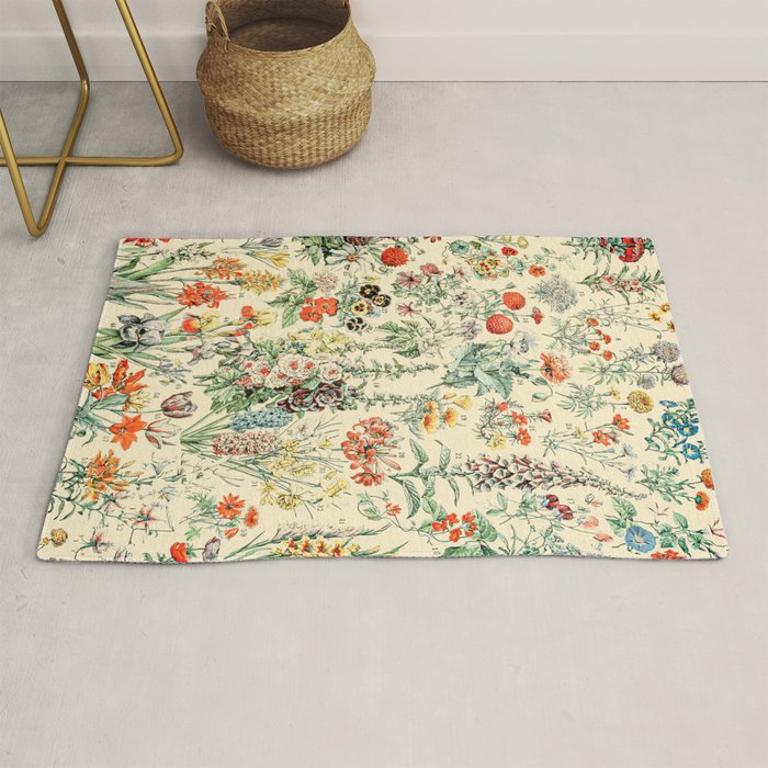 Wildflower Diagram // Fleurs II by Adolphe Millot XL 19th Century Science Textbook Artwork Rug Gallery Image 1