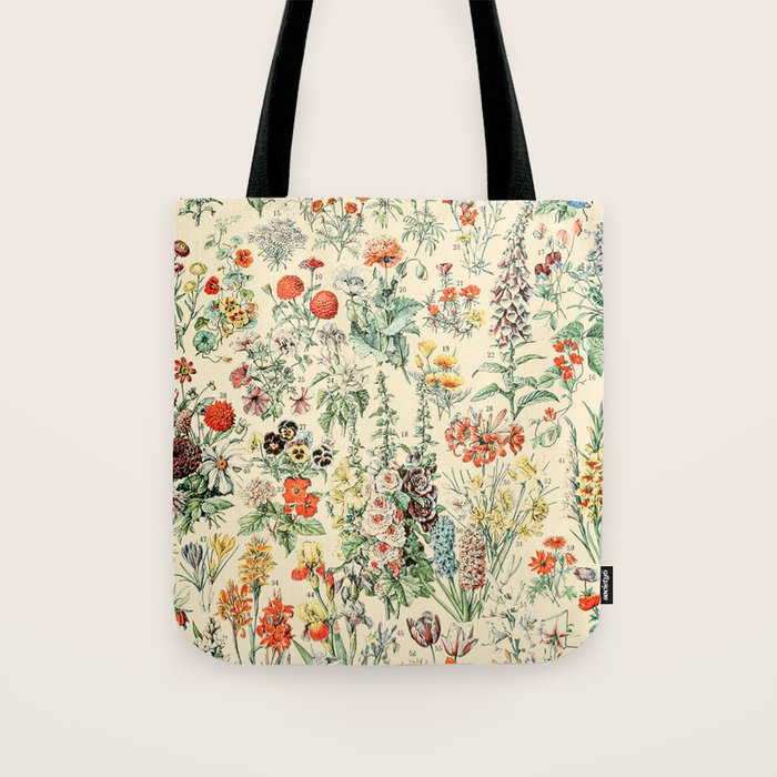 Wildflower Diagram // Fleurs II by Adolphe Millot XL 19th Century Science Textbook Artwork Tote Bag Gallery Image 1