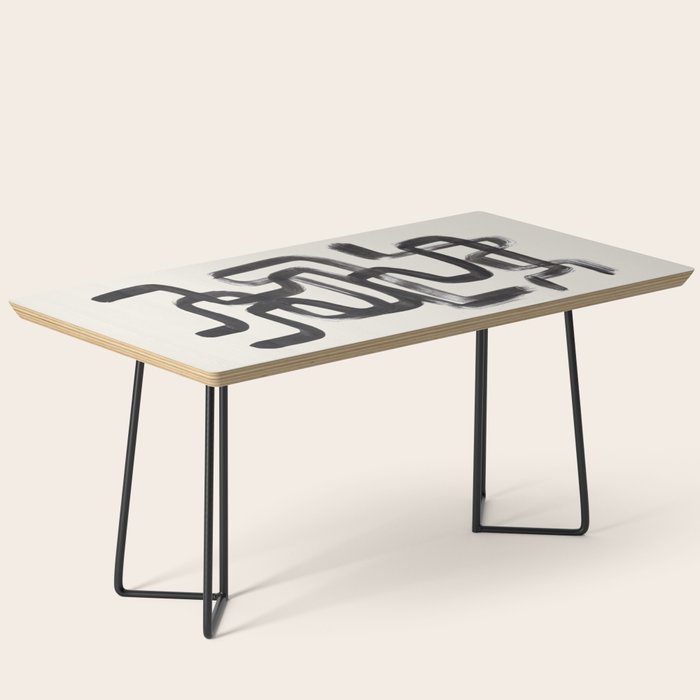 Mid Century Modern Minimalist Abstract Art Brush Strokes Black & White Ink Art Pipe Maze Coffee Table Gallery Image 1