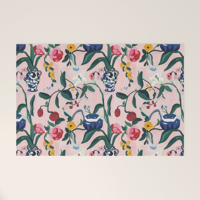 Floral Whimsy on Blush Welcome Mat Gallery Image 1