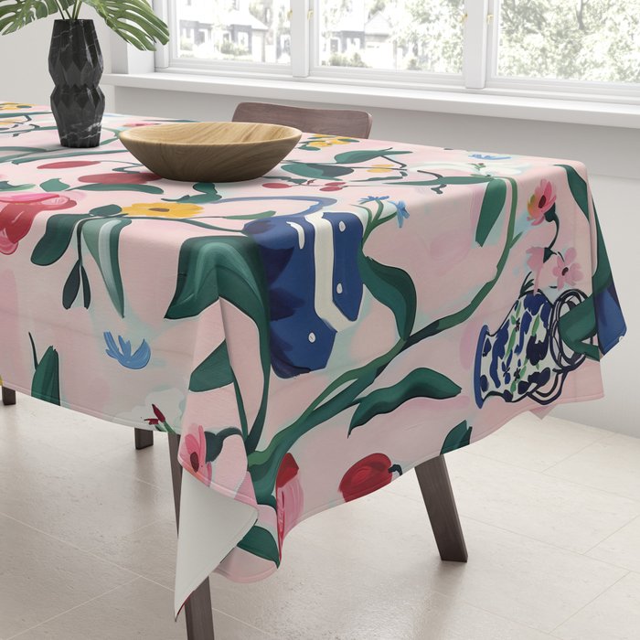 Floral Whimsy on Blush Tablecloth Gallery Image 3