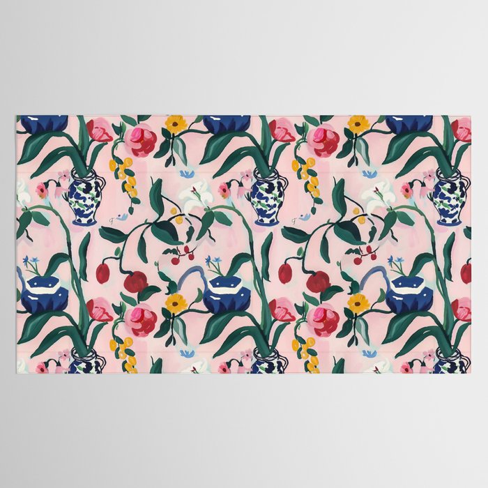 Floral Whimsy on Blush Tablecloth Gallery Image 2